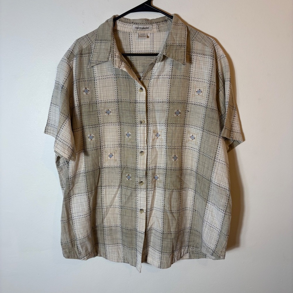 Vintage Club 2 Collection Plaid Button Up Short Sleeve Shirt Size 22/24
